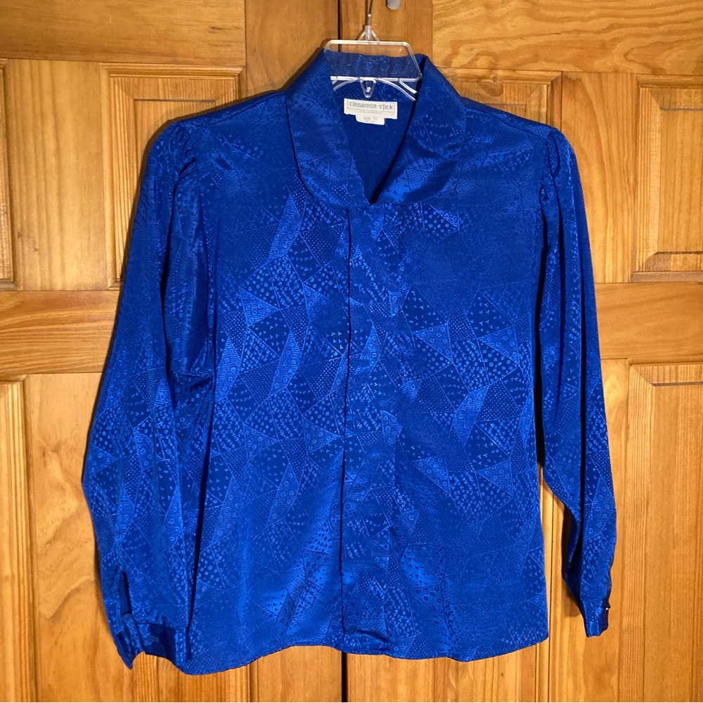 EUC Cinnamon Stick Vintage 80s Top Long Sleeve Career Blouse Blue Size 10